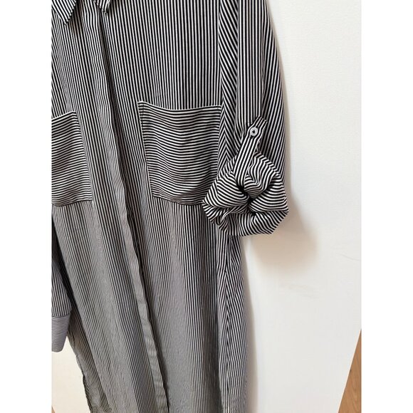 White House Black Market Womens Black & White Striped Button-Up Shirt Dress Size - Picture 4 of 5